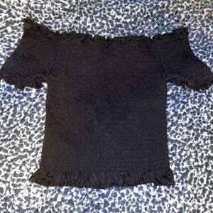 Off-the-shoulder Black Ruffle Crop-top